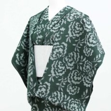 画像5: 久留米絣｜野村織物「コットンフラワー」八女茶グリーン｜木綿着物 (5)