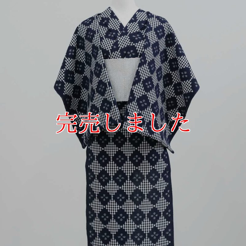 久留米絣｜野村織物「花菱格子」｜洗える木綿着物 | 普段着きものもたはん