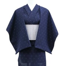 画像2: 久留米絣｜野村織物「星雫絣」ネイビー×ピンク｜木綿着物 (2)