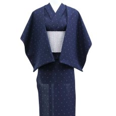 画像3: 久留米絣｜野村織物「星雫絣」ネイビー×ピンク｜木綿着物 (3)