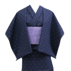 画像2: 久留米絣｜野村織物「星雫絣」ネイビー×ホワイト｜木綿着物 (2)