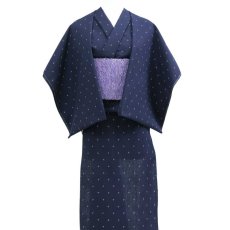 画像3: 久留米絣｜野村織物「星雫絣」ネイビー×ホワイト｜木綿着物 (3)