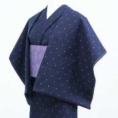 画像4: 久留米絣｜野村織物「星雫絣」ネイビー×ホワイト｜木綿着物 (4)