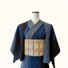 画像1: 久留米絣・野村織物「グラデーション 絣ライン」濃藍 (1)
