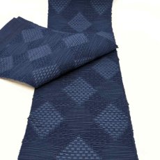 画像5: OLNさんの半幅帯　en coton「格子菱」navy blue (5)