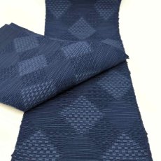 画像6: OLNさんの半幅帯　en coton「格子菱」navy blue (6)