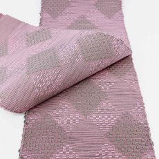 画像5: OLNさんの半幅帯　en coton「格子菱」grayish pink (5)