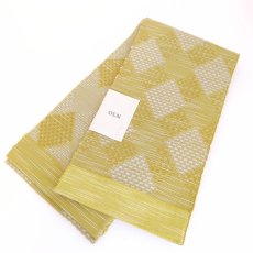 画像4: OLNさんの半幅帯　en coton「格子菱」powder yellow (4)