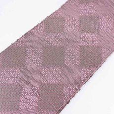 画像2: OLNさんの半幅帯　en coton「格子菱」grayish pink (2)