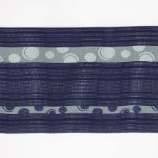 画像4: 井上絹織さんの網戸帯　紺×水色の水玉文様（かがり仕立付き） (4)