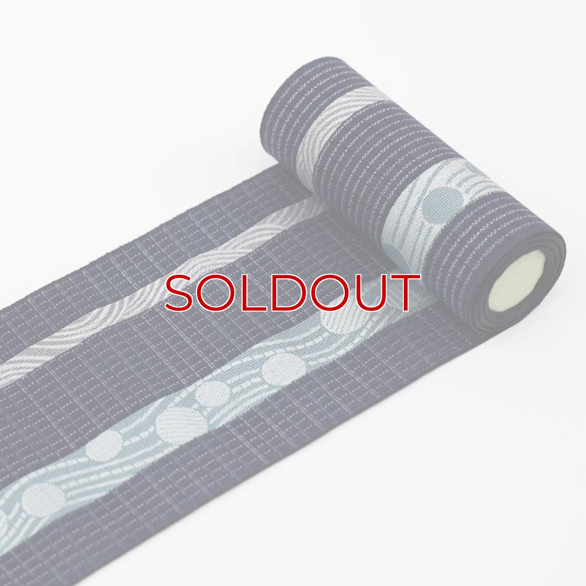 画像2: 井上絹織さんの網戸帯　紺格子地模様×流水に水玉文様（かがり仕立付き） (2)