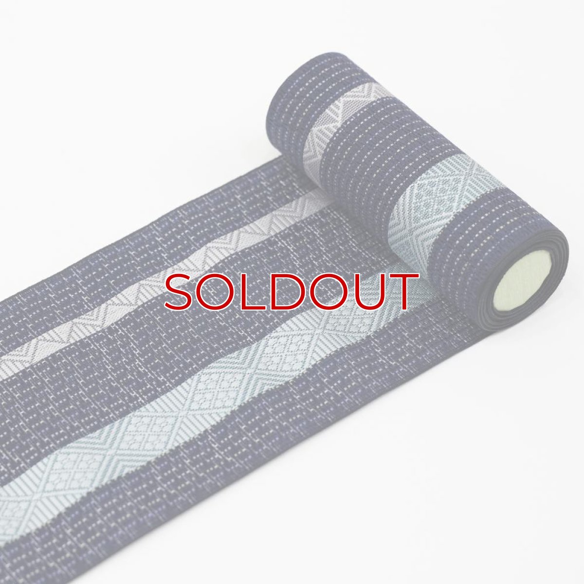 画像2: 井上絹織さんの網戸帯　紺×幾何学模様（かがり仕立付き） (2)