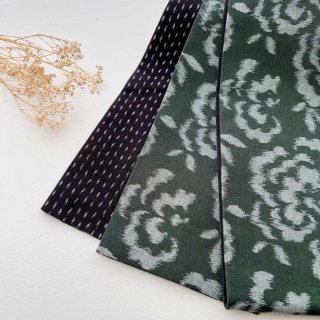 よねざわ織物半幅帯「つばらつばら」リーフ・黒×水色 | 普段着