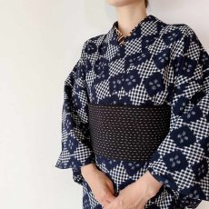 画像8: 野村織物さんの久留米絣で作った半幅帯「コットンフラワー」八女茶グリーン (8)