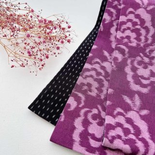 【新品未使用】久留米かすり野村織物反物　花雪輪文様　小豆色 野村織物さんの久留米絣で作った半幅帯「コットンフラワー