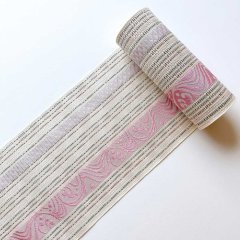 井上絹織さんの網戸帯　白×流水に鱗紋様（かがり仕立付き）