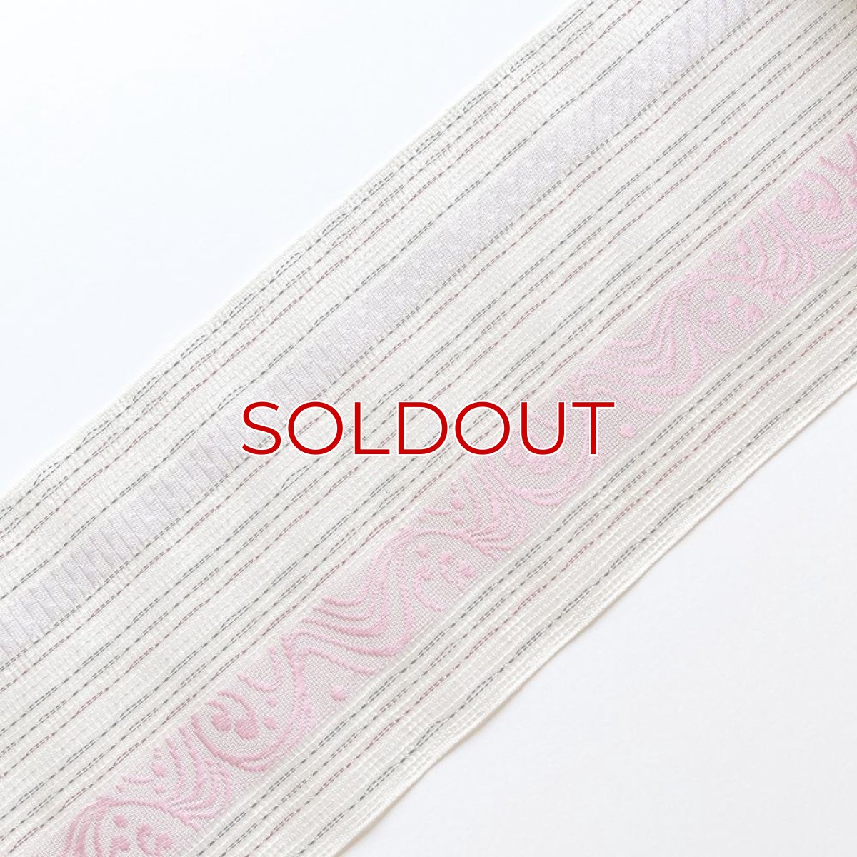 画像2: 井上絹織さんの網戸帯　白×流水に鱗紋様（かがり仕立付き） (2)