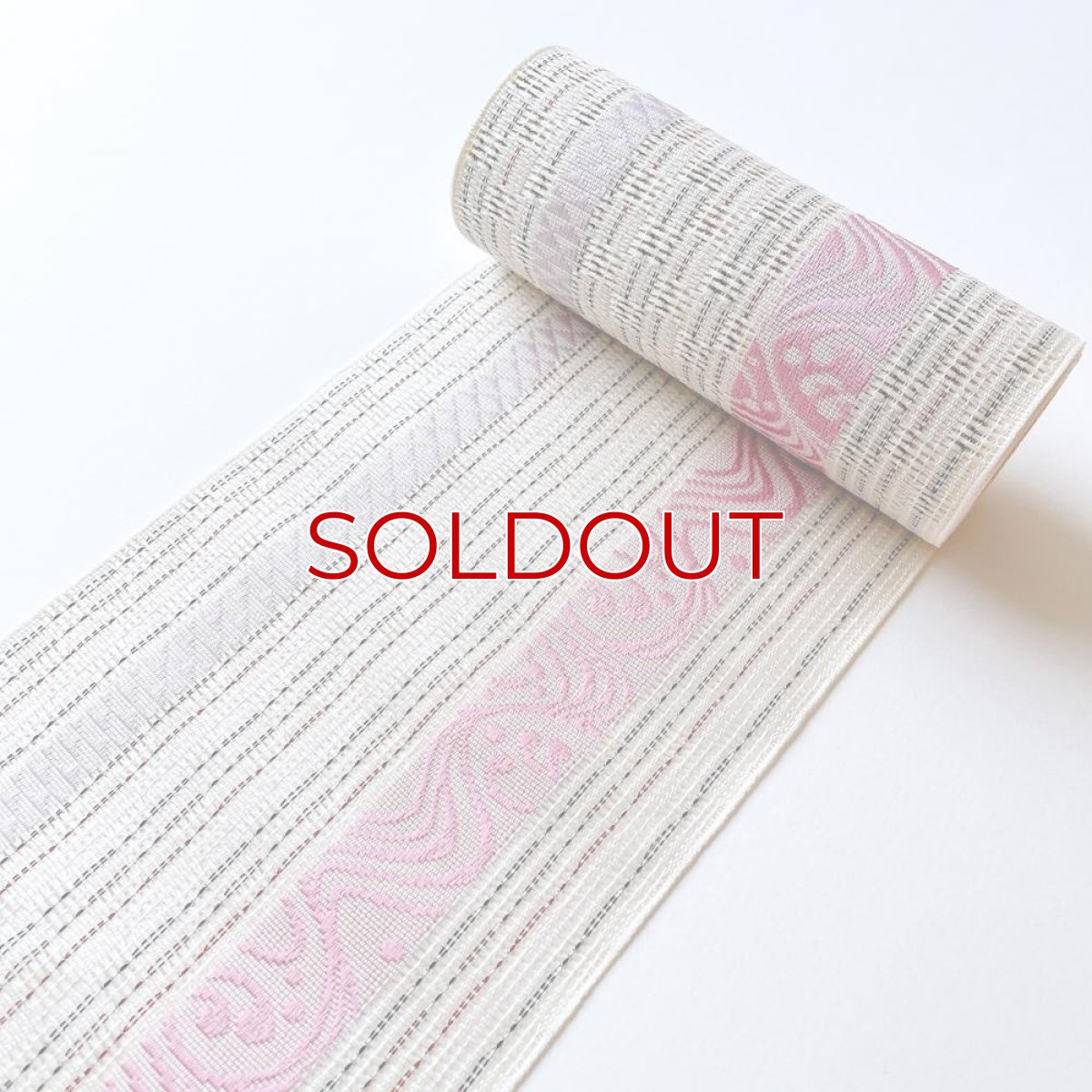 画像4: 井上絹織さんの網戸帯　白×流水に鱗紋様（かがり仕立付き） (4)