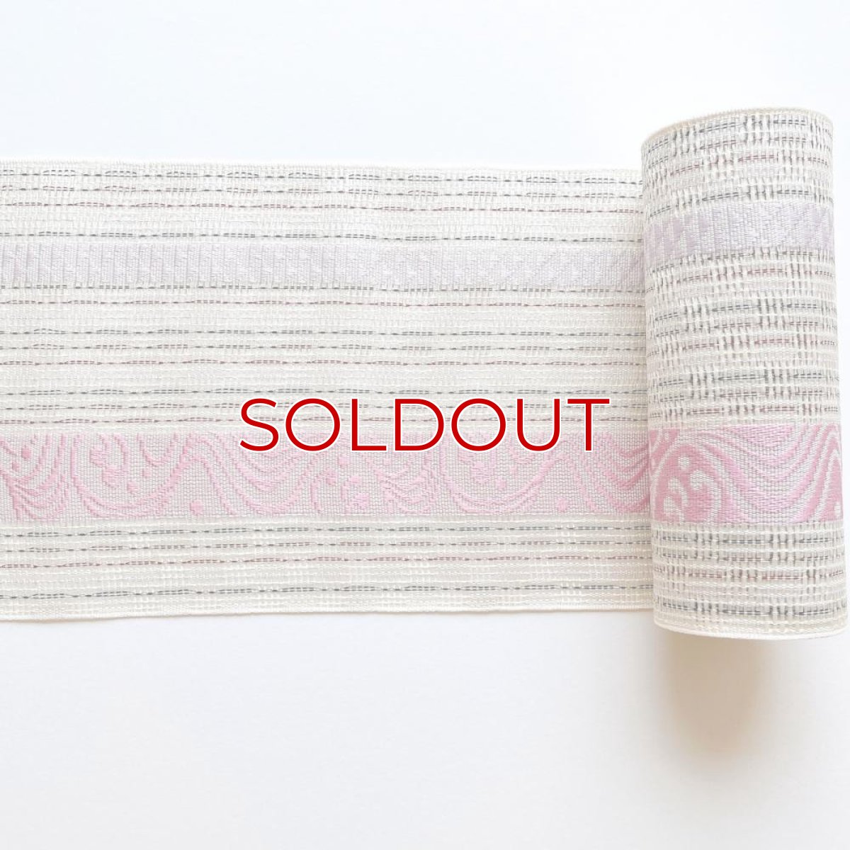 画像6: 井上絹織さんの網戸帯　白×流水に鱗紋様（かがり仕立付き） (6)