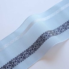 画像2: 井上絹織 紗四寸単帯｜網戸帯「献上」アイスブルー（かがり仕立付き） (2)