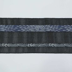 画像3: 井上絹織 紗四寸単帯｜網戸帯「大輪」ブラック（かがり仕立付き） (3)