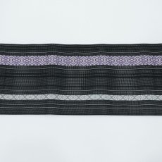 画像4: 井上絹織 紗四寸単帯｜網戸帯「献上」黒（かがり仕立付き） (4)