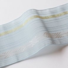 画像2: 井上絹織 紗四寸単帯｜網戸帯「琉球」薄水色（かがり仕立付き） (2)