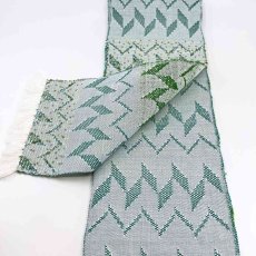 画像4: よねざわ織物半幅帯「つばらつばら」リーフ・白×緑 (4)