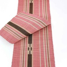 画像5: 八重山ミンサー　手織り半幅帯「ローズピンク×ブラウン」 (5)