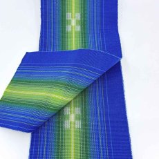 画像5: 八重山ミンサー　手織り半幅帯「ウルトラマリンブルー×シーグリーン」 (5)