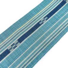 画像2: 八重山ミンサー　手織り半幅帯「水浅葱×藍」 (2)