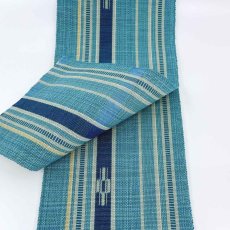 画像5: 八重山ミンサー　手織り半幅帯「水浅葱×藍」 (5)