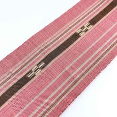画像2: 八重山ミンサー　手織り半幅帯「ローズピンク×ブラウン」 (2)
