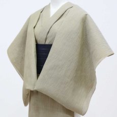 画像2: 小千谷縮 無地「鶯茶」麻100％｜単衣夏きもの (2)