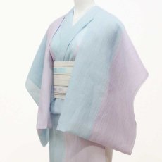 画像2: 小千谷縮 片身ぼかし「水浅葱藤」麻100％｜単衣夏きもの (2)