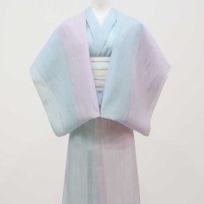 画像3: 小千谷縮 片身ぼかし「水浅葱藤」麻100％｜単衣夏きもの (3)