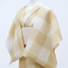 画像2: 小千谷縮 市松格子「生成り芥子」麻100％｜単衣夏きもの (2)