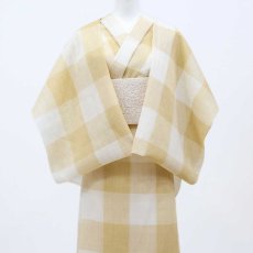 画像3: 小千谷縮 市松格子「生成り芥子」麻100％｜単衣夏きもの (3)