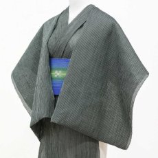 画像2: 小千谷縮 細縞「深緑」麻100％｜単衣夏きもの (2)