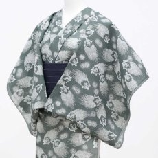 画像2: 小千谷縮×加賀染 本麻「宝亀」灰緑｜単衣夏きもの (2)