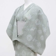 画像2: 小千谷縮×加賀染 本麻「加賀団扇」淡青磁｜単衣夏きもの (2)