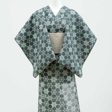 画像3: 小千谷縮×加賀染 本麻「加賀星影」深緑｜単衣夏きもの (3)