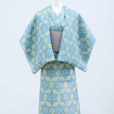 画像3: 小千谷縮×加賀染 本麻「加賀涼花」水色｜単衣夏きもの (3)