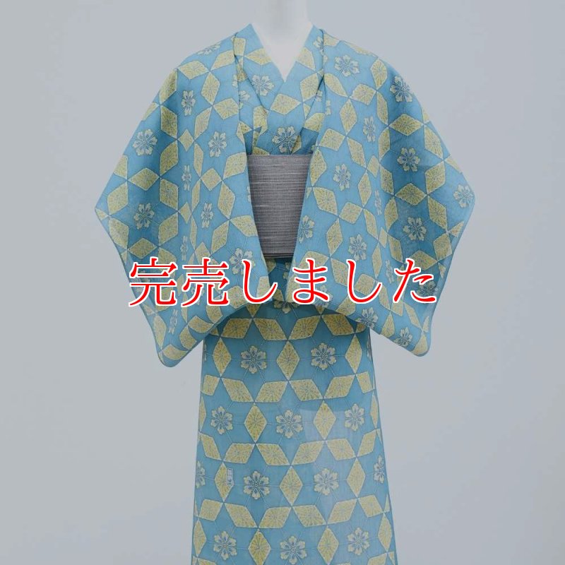 小千谷縮 加賀染 本麻「加賀涼花」水色 夏着物｜普段着きものもたはん