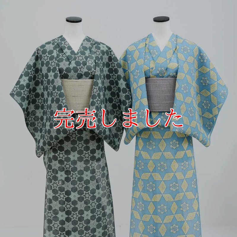 小千谷縮 加賀染 本麻「加賀涼花」水色 夏着物｜普段着きものもたはん