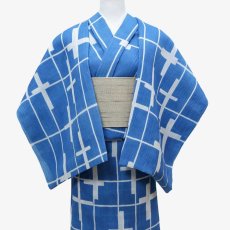 画像2: 丸久商店さんの綿麻着物・浴衣｜東京注染 「十字格子」 (2)
