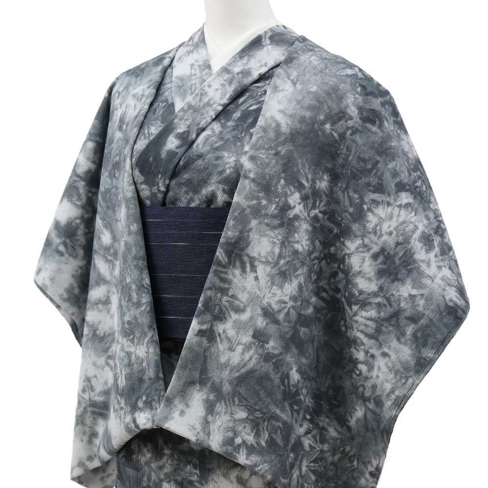 洗える木綿着物　近江ちぢみ織「墨ムラ染め」綿100％｜ひでや工房｜普段着きものもたはん