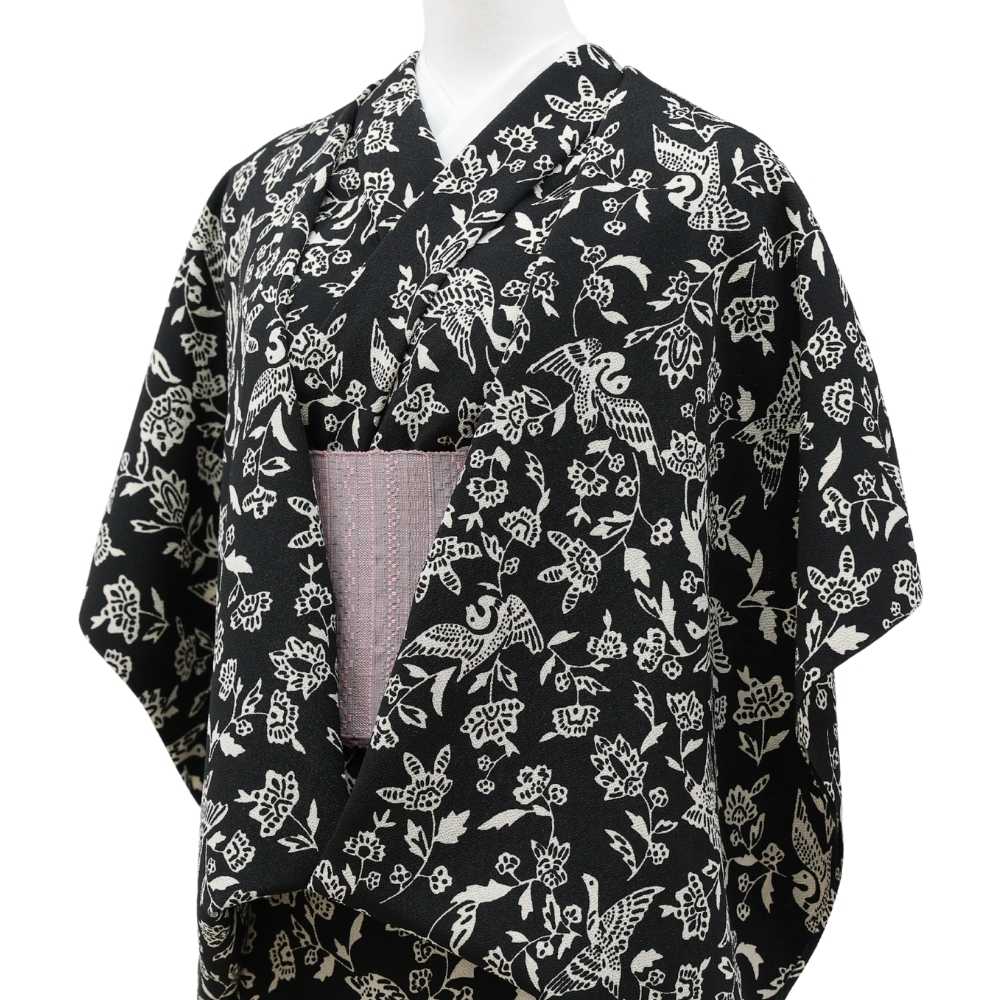 洗える着物　京丹後産ポリエステル縮緬「モノトーン更紗」ポリエステル100％｜ひでや工房｜普段着きものもたはん