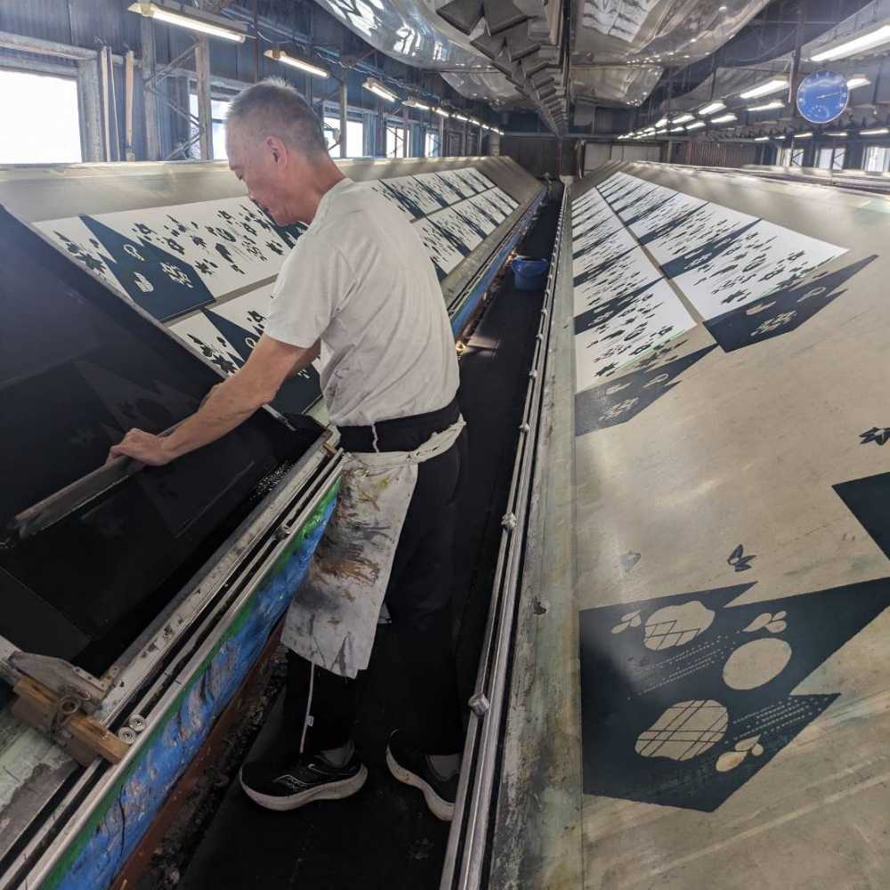 綿縮緬の洗える木綿着物『復刻辻ヶ花』青緑×葡萄。ひでや工房×もたはん