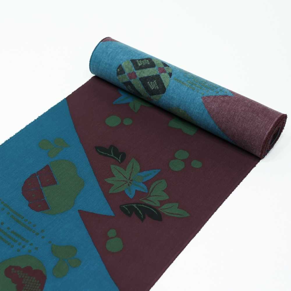 綿縮緬の洗える木綿着物『復刻辻ヶ花』青緑×葡萄。ひでや工房×もたはん